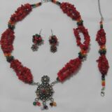 Parure kabyle 3 pièces en cristal rouge