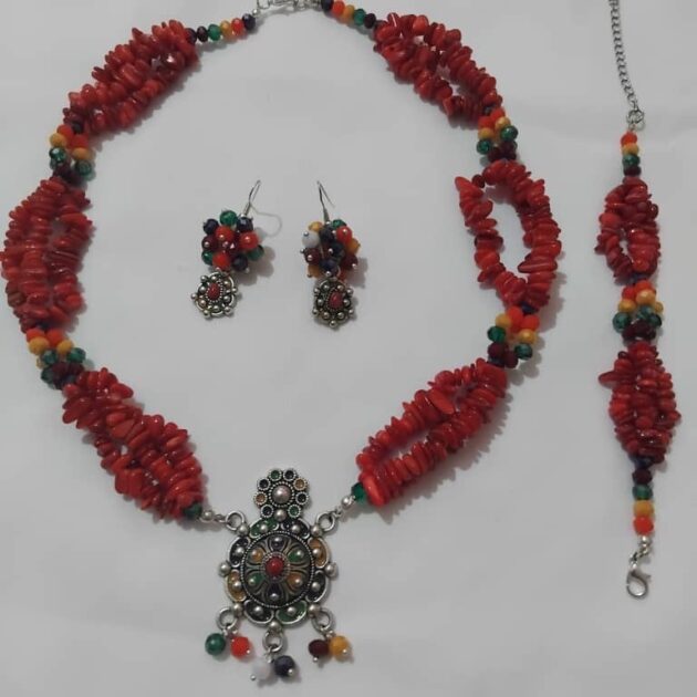 Parure kabyle 3 pièces en cristal rouge