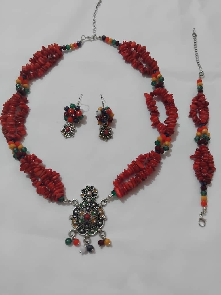 Parure kabyle 3 pièces en cristal rouge